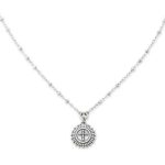 Delicate Beaded Cross Medallion Necklace in Sterling Silver