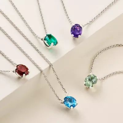 Oval Gemstone Necklace in Sterling Silver - Image 5