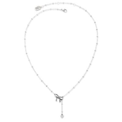 Delicate Bow and Heart Lariat Necklace in Sterling Silver - Image 2
