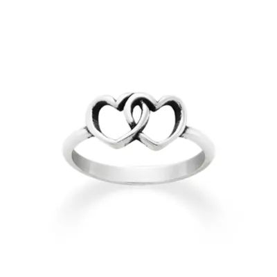 Two Hearts Together Ring in Sterling Silver or 14K Yellow Gold