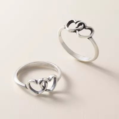 Two Hearts Together Ring in Sterling Silver or 14K Yellow Gold - Image 2