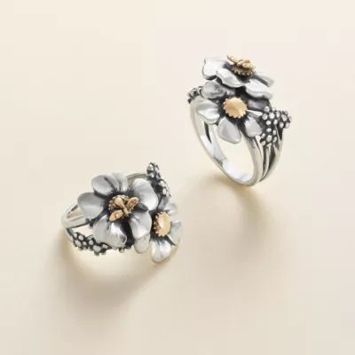 Blossoms and Bee Ring in Sterling Silver and Bronze - Image 2