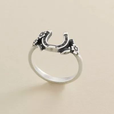 Floral Horseshoe Ring in Sterling Silver - Image 2