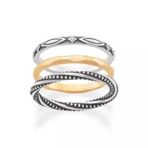 Connected Circles Ring Set in Sterling Silver and 14K Yellow Gold
