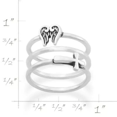 Angel Wings and Horizon Cross Ring Set in Sterling Silver - Image 4