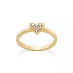 Delicate Pave Diamond Heart Ring in 14K Yellow Gold