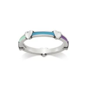 Enamel Band with Hearts Ring in Sterling Silver