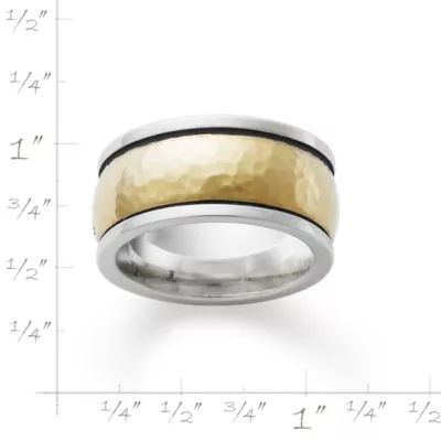 Wide Hammered Simplicity Wedding Ring in Sterling Silver and 14K Yellow Gold - Image 2