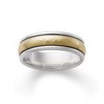 Narrow Hammered Simplicity Wedding Ring in Sterling Silver and 14K Yellow Gold