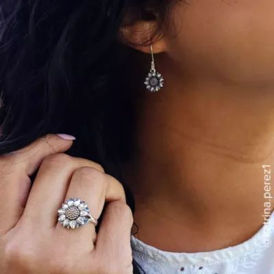 Wild Sunflower Dangle Earrings in Sterling Silver and Bronze - Image 4